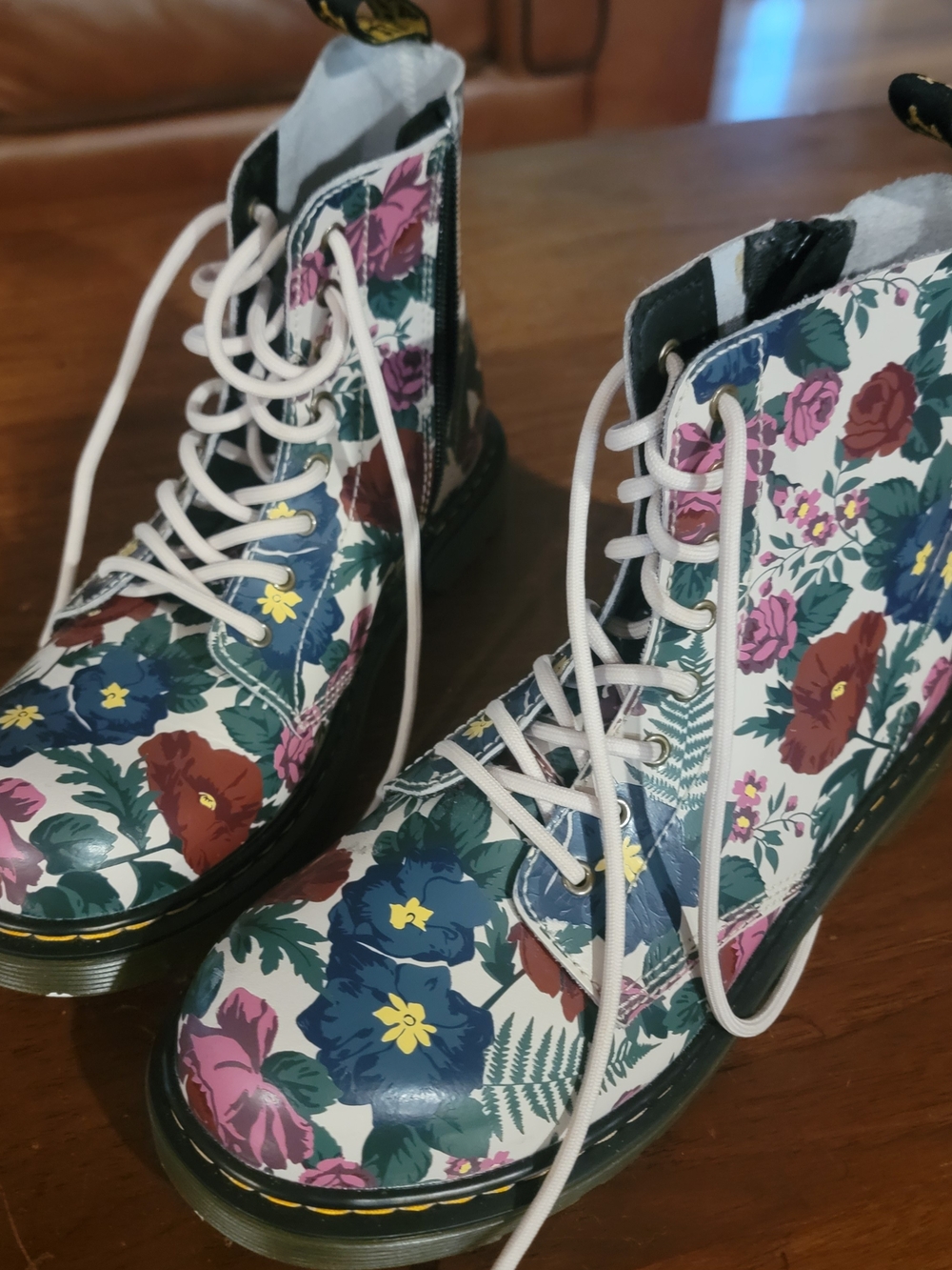 Dr. Martens Women's Floral Lace-Up Boots in White, Blue, Pink, Red, Green